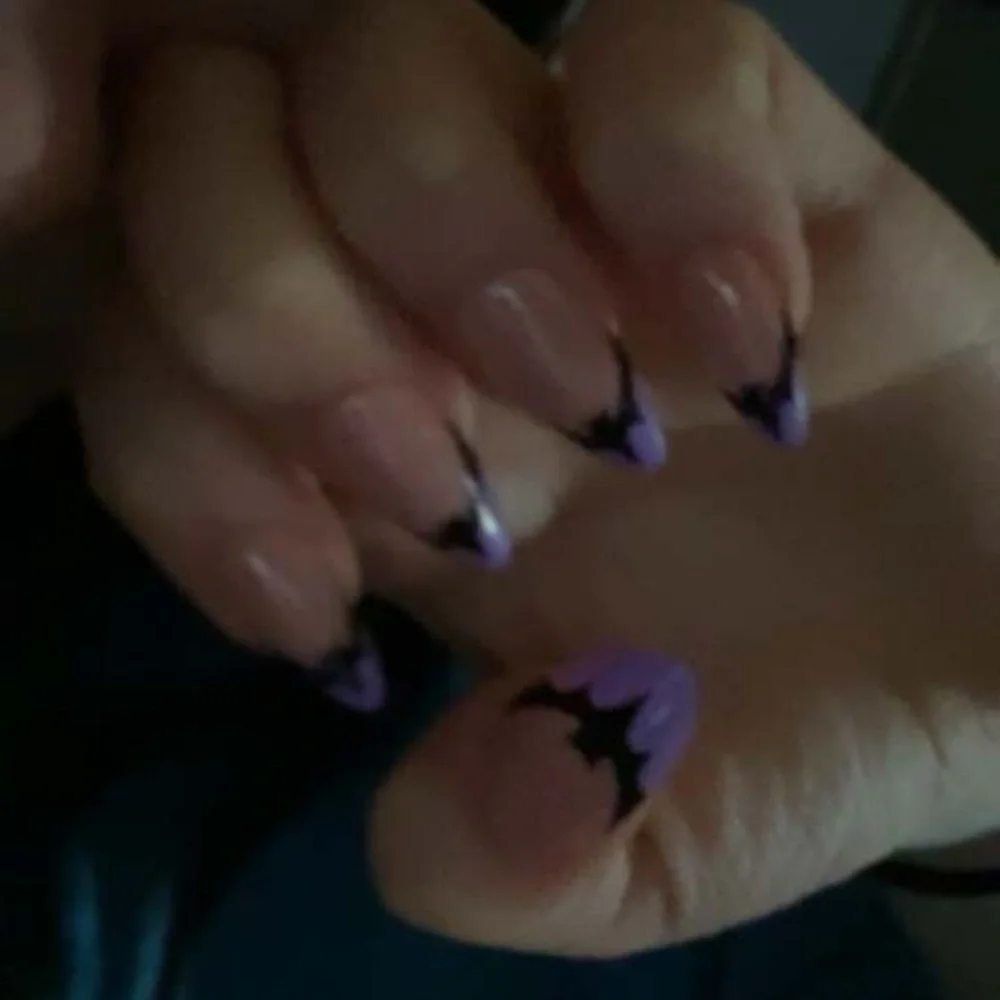 Halloween Purple Bat French Manicure 24 Piece Set Press On Nails